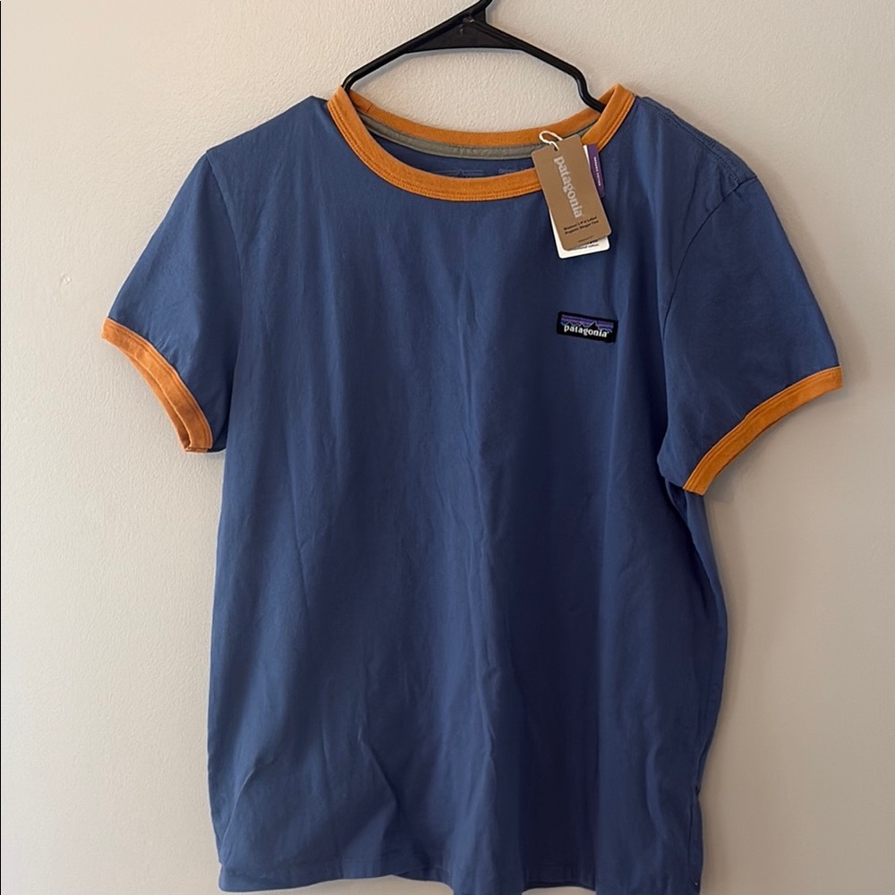 Patagonia Blue T-Shirt with Orange Trim